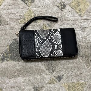 Black and Snake Print Wristlet Wallet